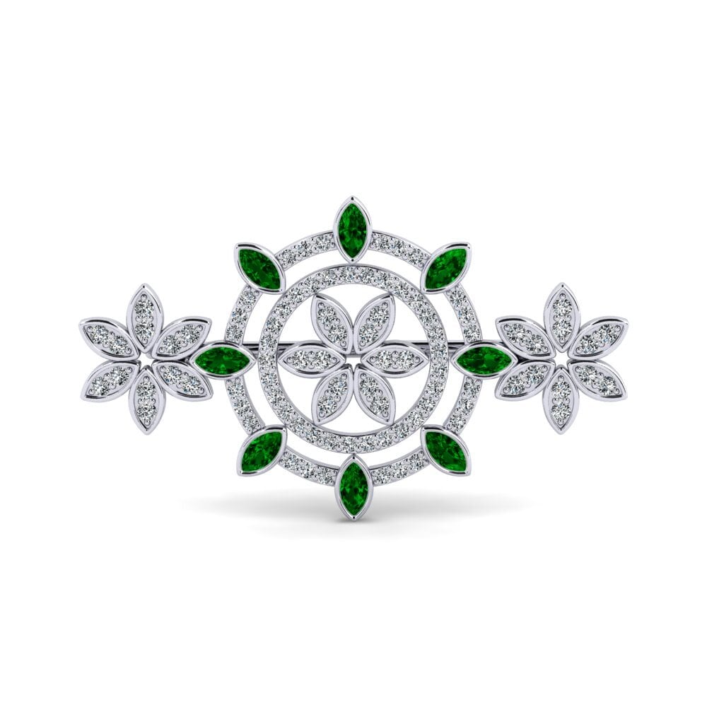 14ct White Gold Green Zirconia Brooch Hamada
