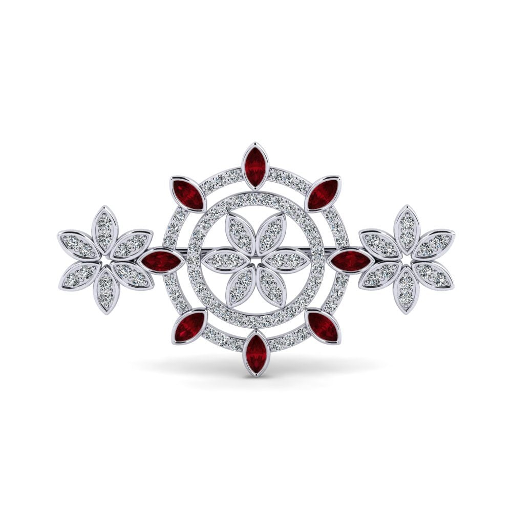 14ct White Gold Red Zirconia Brooch Hamada