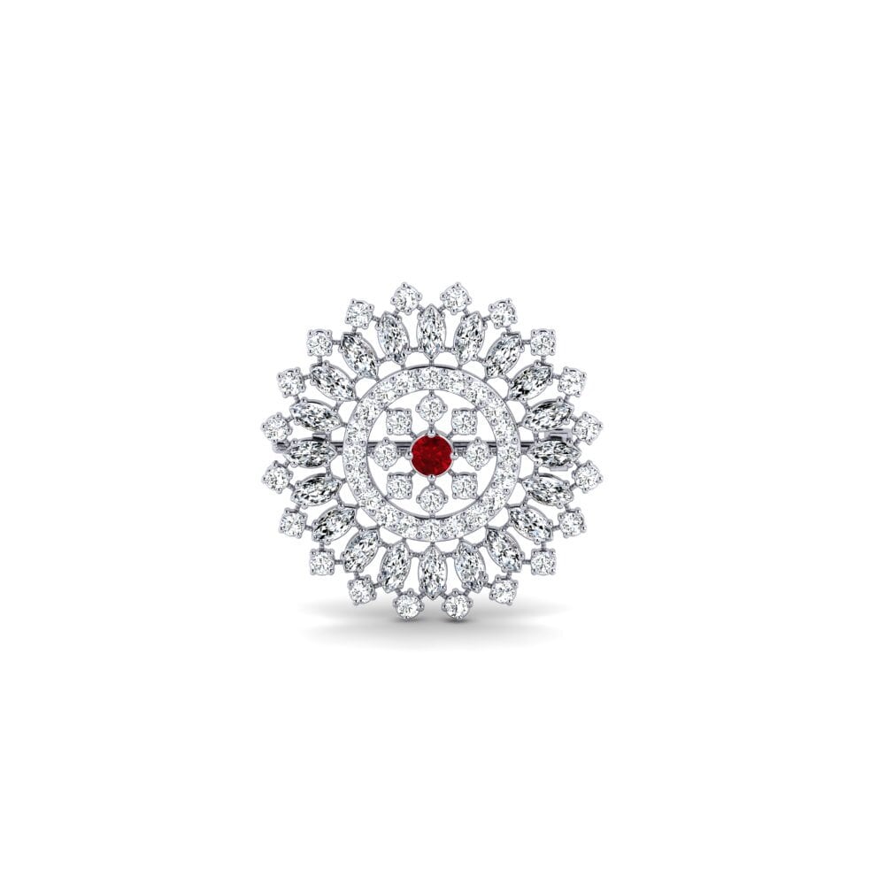 14ct White Gold Red Zirconia Brooch Hapelo