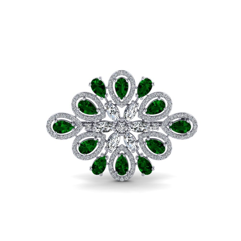 14ct White Gold Green Zirconia Brooch Harty
