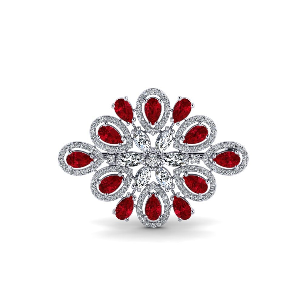 14ct White Gold Red Zirconia Brooch Harty