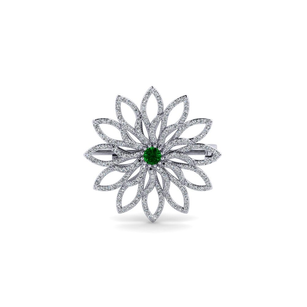 14ct White Gold Green Zirconia Brooch Hawfi