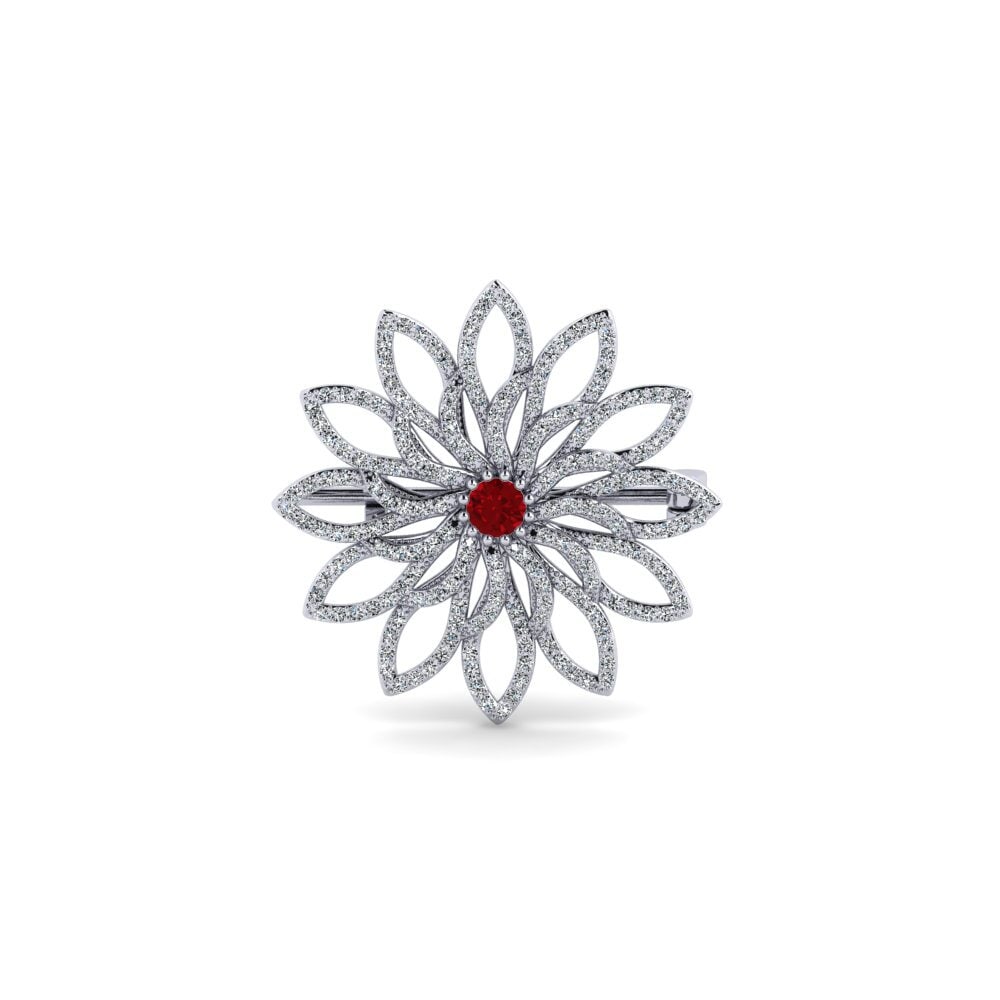 14ct White Gold Red Zirconia Brooch Hawfi