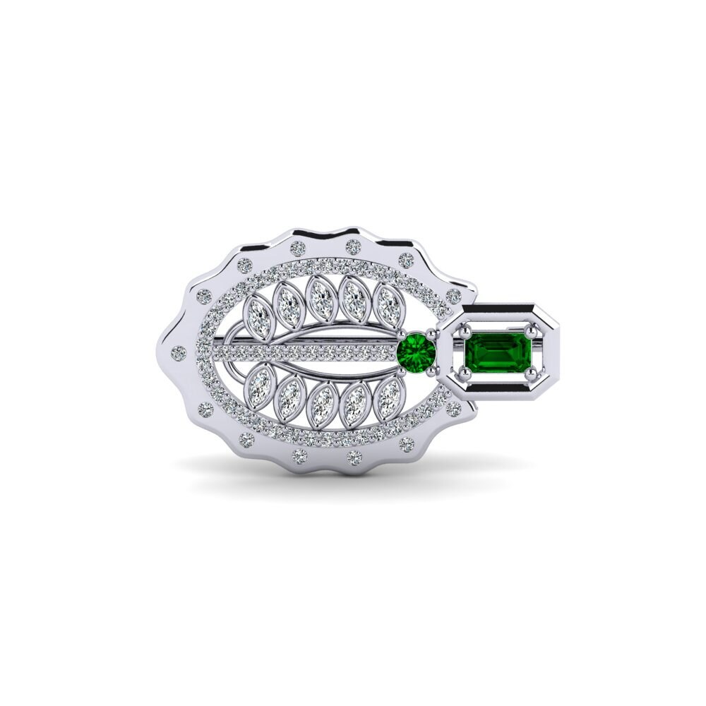14ct White Gold Green Zirconia Brooch Hildene
