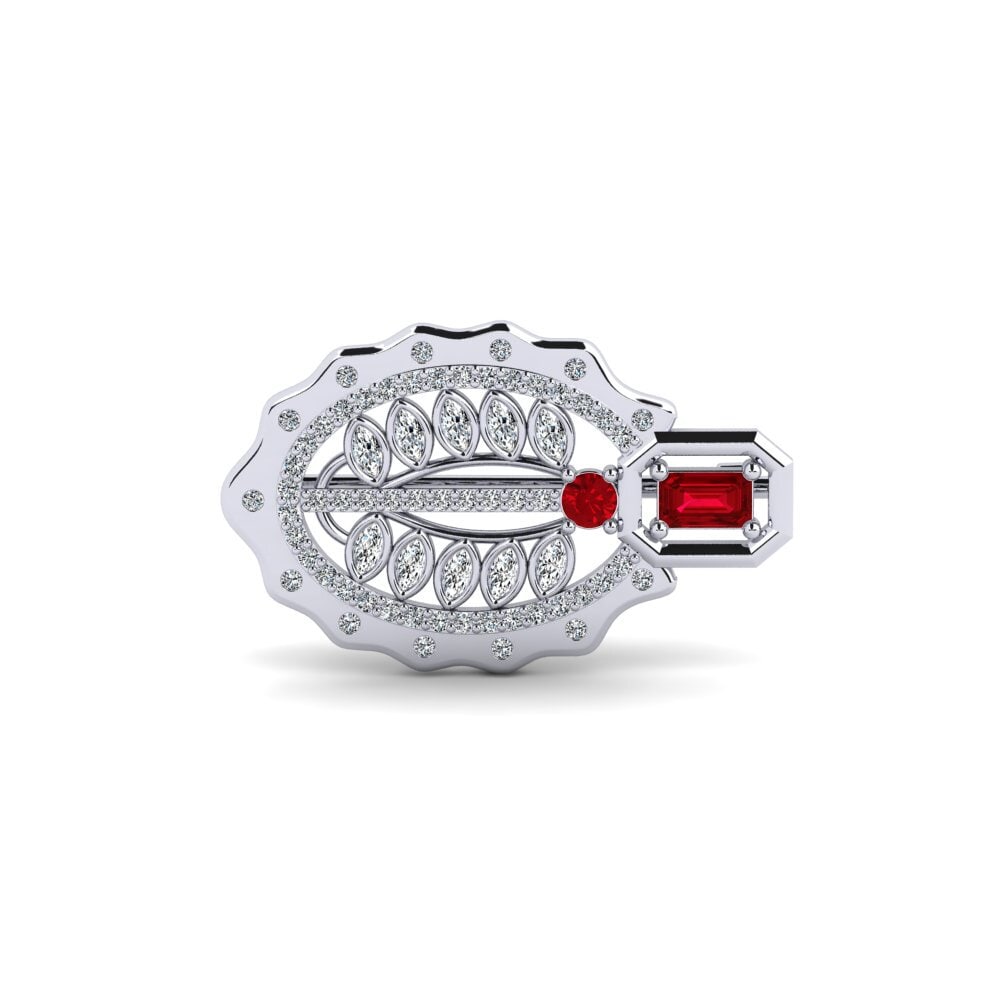 14ct White Gold Red Zirconia Brooch Hildene