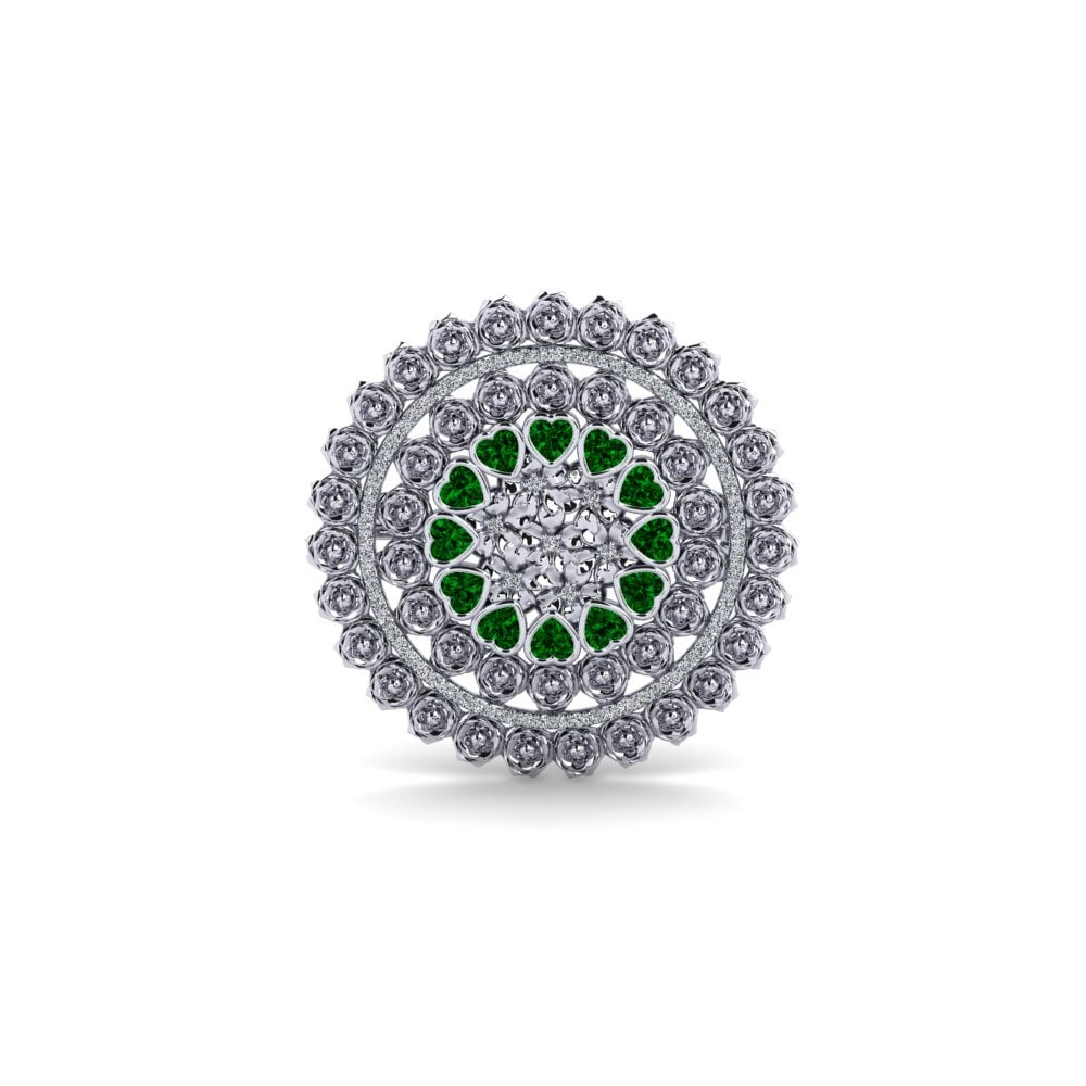 14ct White Gold Green Zirconia Brooch Inglit