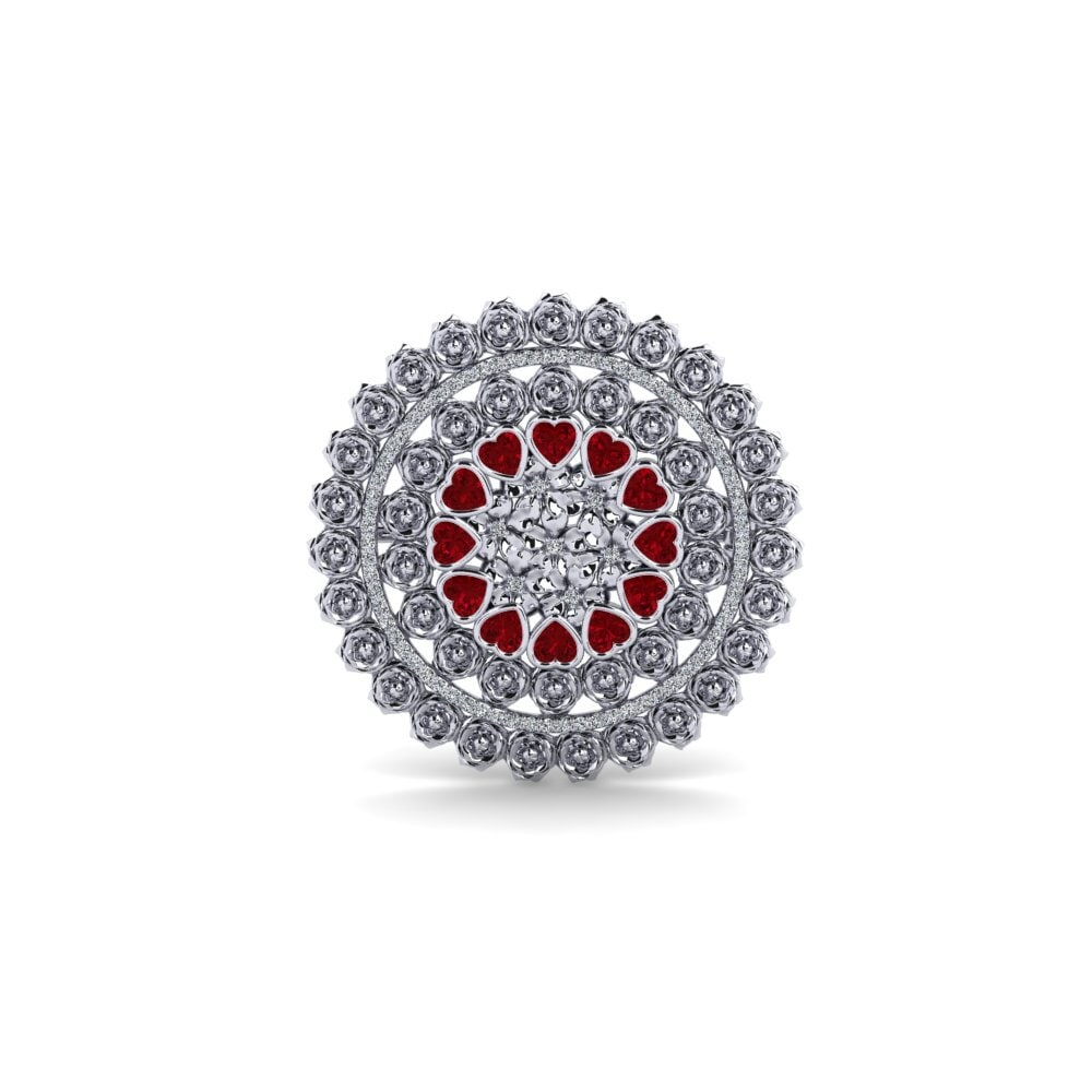 14ct White Gold Red Zirconia Brooch Inglit