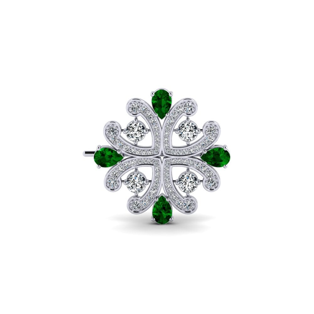 14ct White Gold Green Zirconia Brooch Kiran
