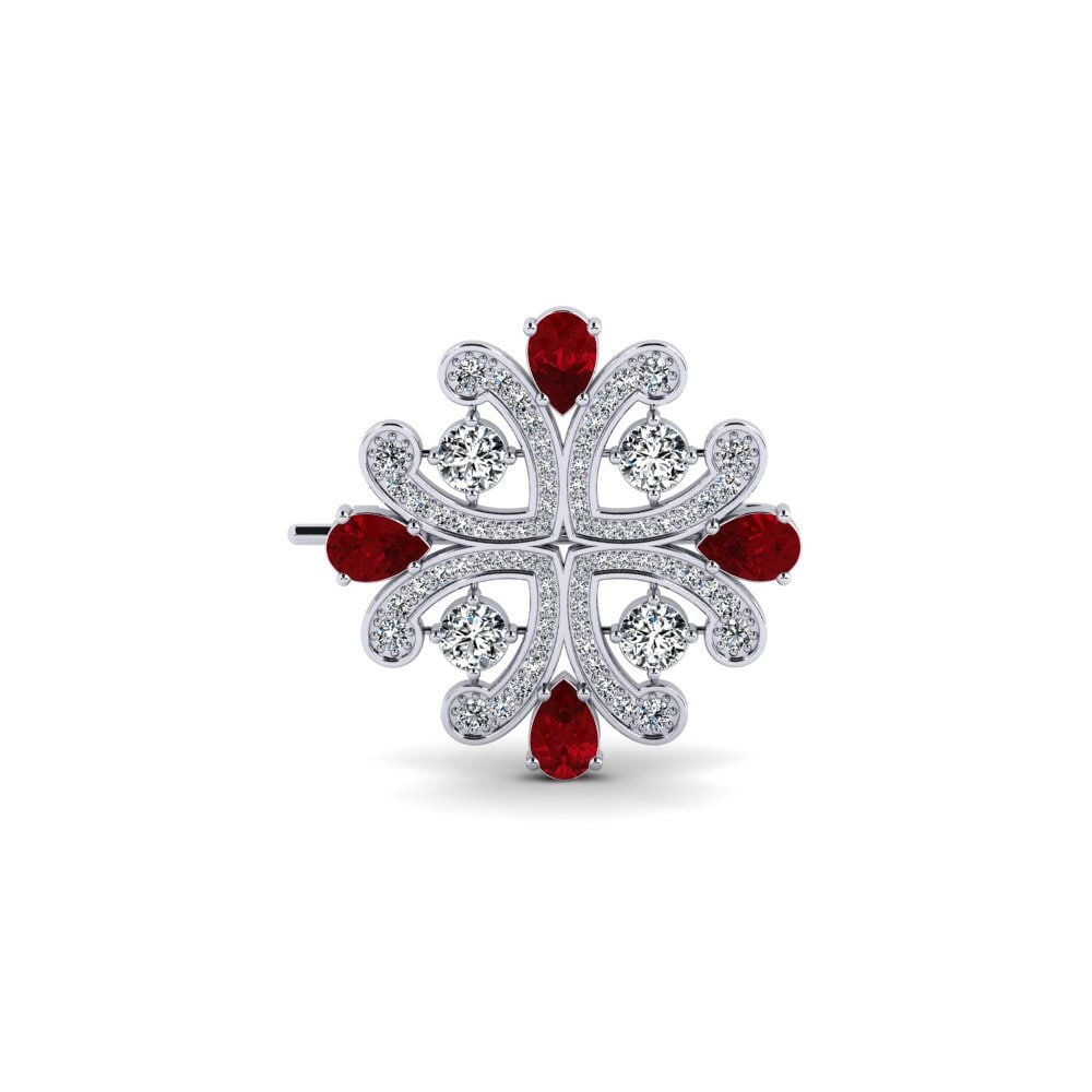 14ct White Gold Red Zirconia Brooch Kiran