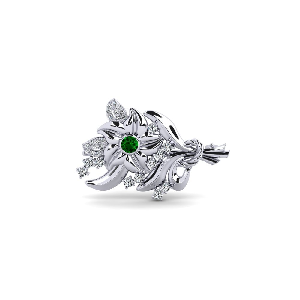 14ct White Gold Green Zirconia Brooch Kyddos