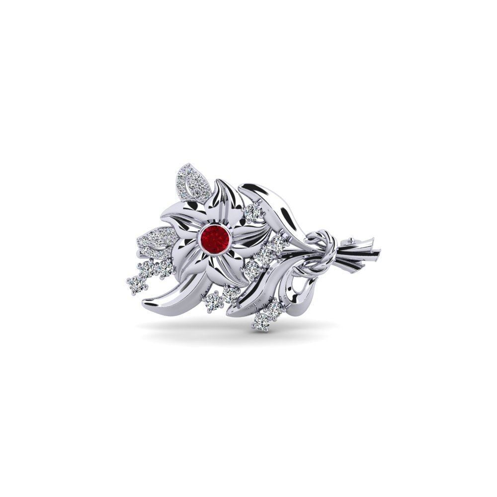 14ct White Gold Red Zirconia Brooch Kyddos