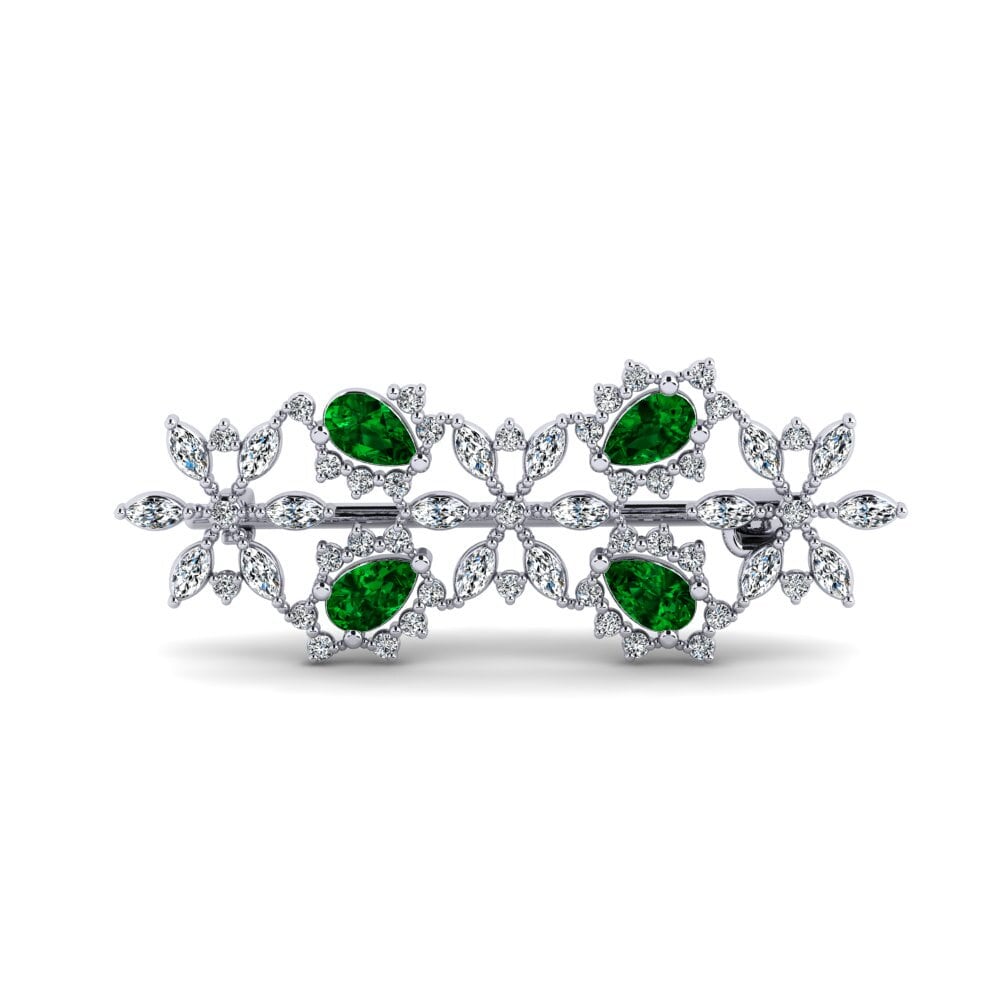 14ct White Gold Green Zirconia Brooch Leedo