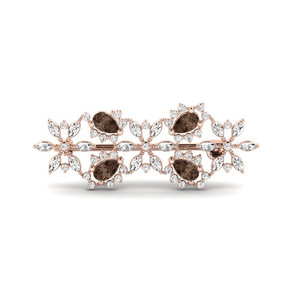 14ct Rose Gold Smoky Quartz Brooch Leedo