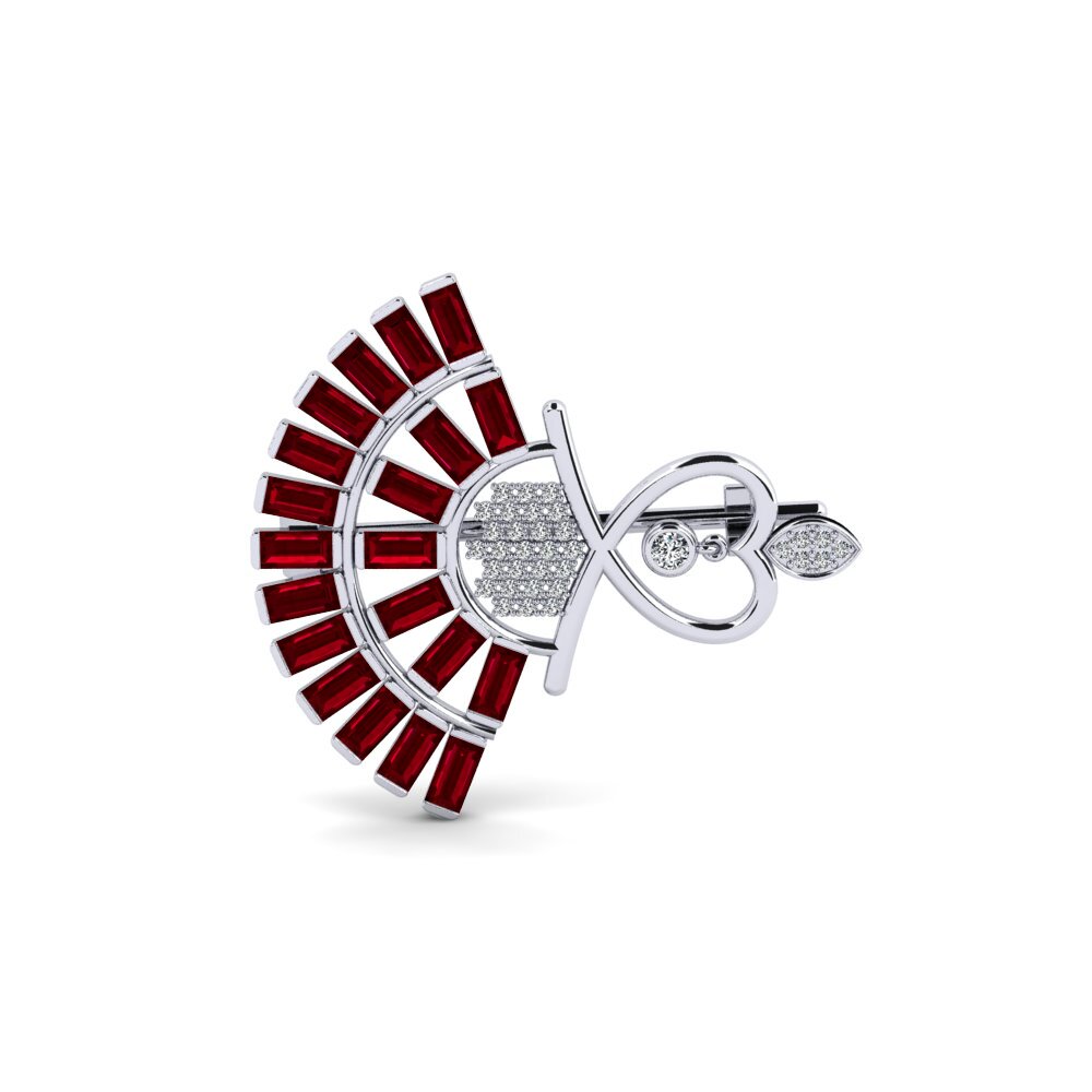 14ct White Gold Red Zirconia Brooch Pillana
