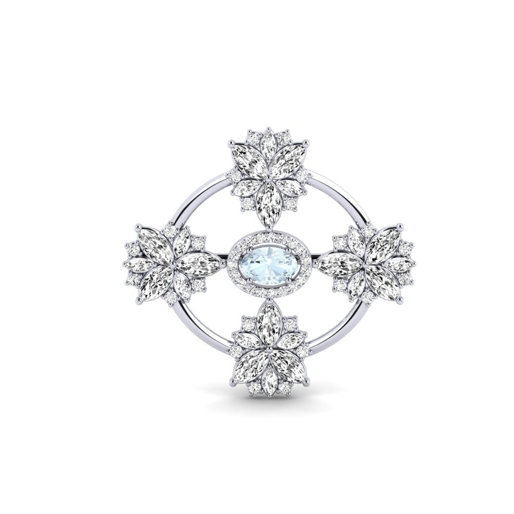 14ct White Gold Aquamarine Brooch Plamiras
