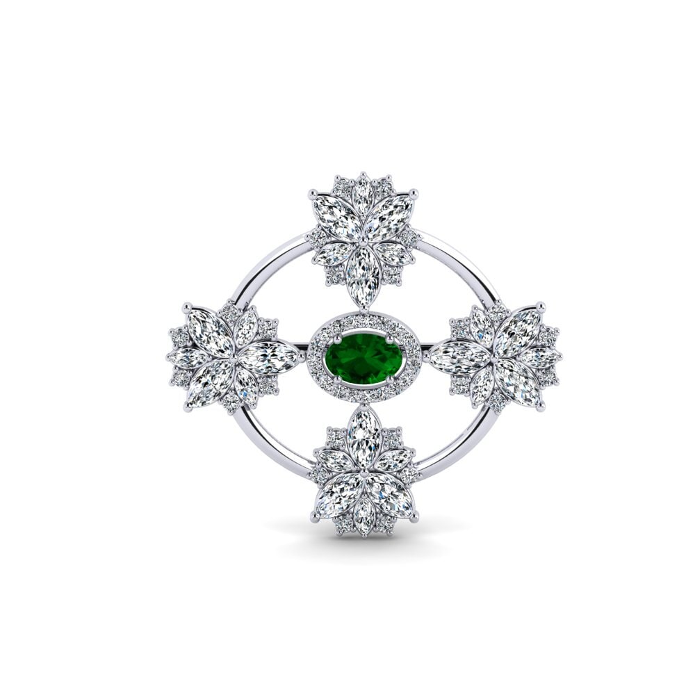 14ct White Gold Green Zirconia Brooch Plamiras