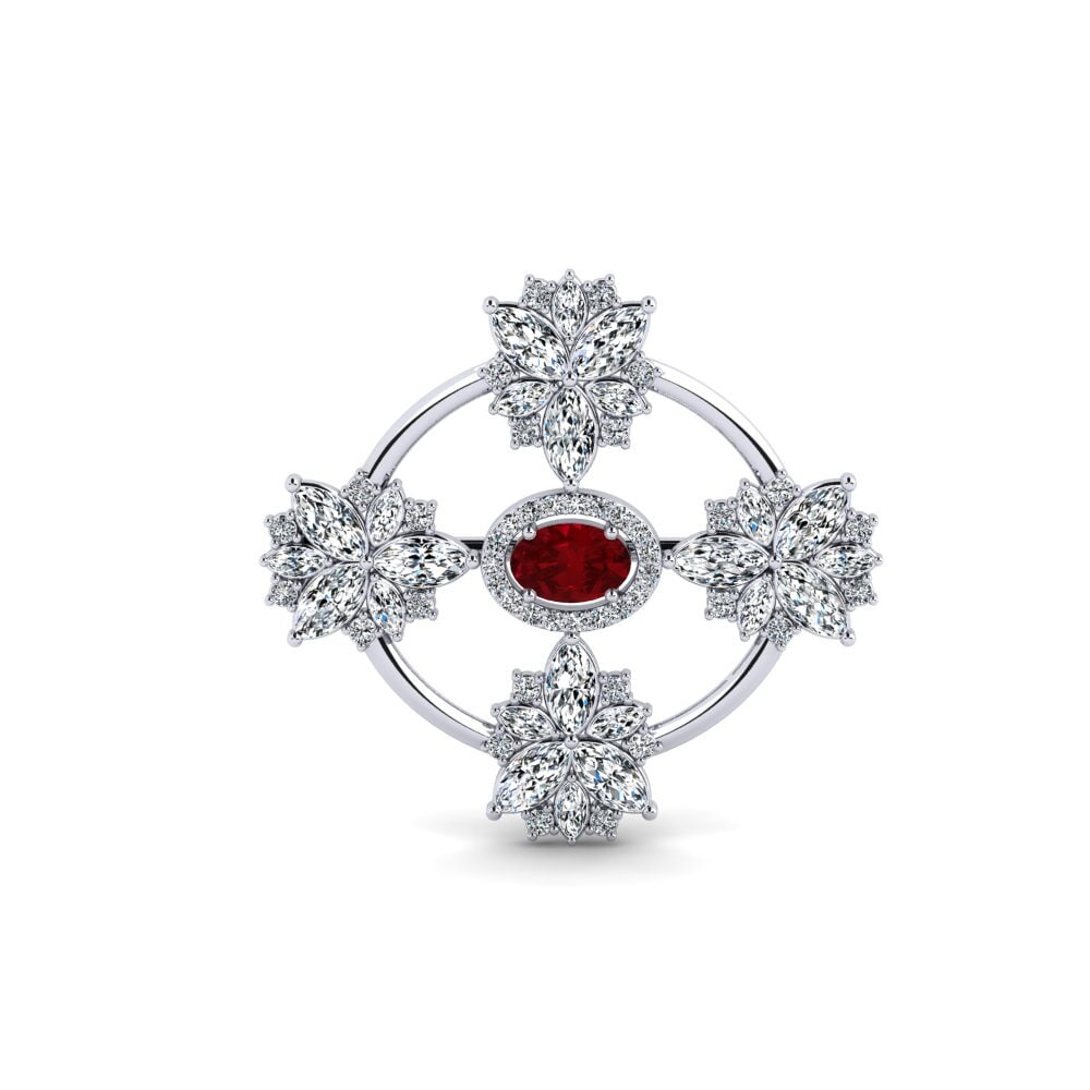 14ct White Gold Red Zirconia Brooch Plamiras