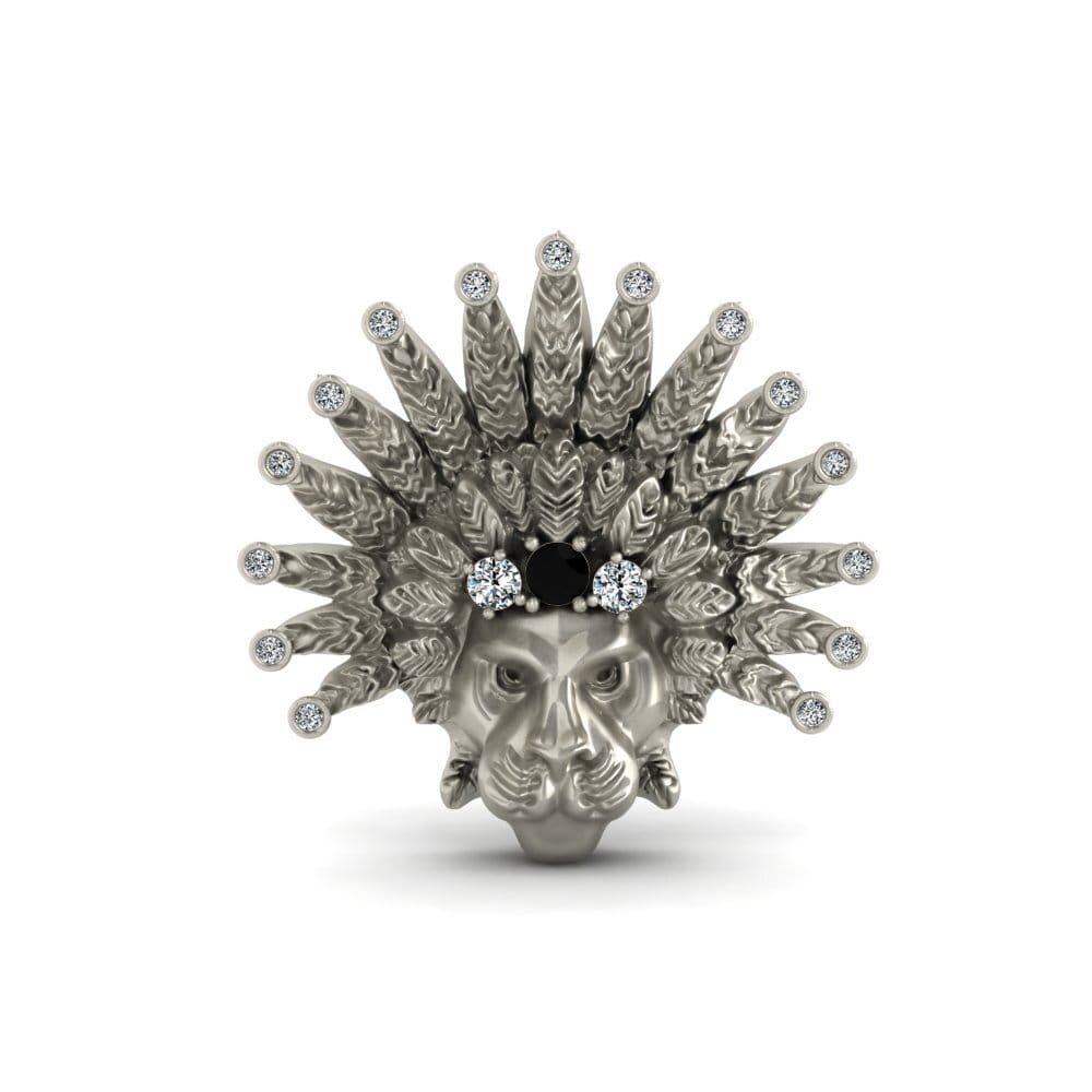 14ct White Gold Black Sapphire Brooch Rabbins