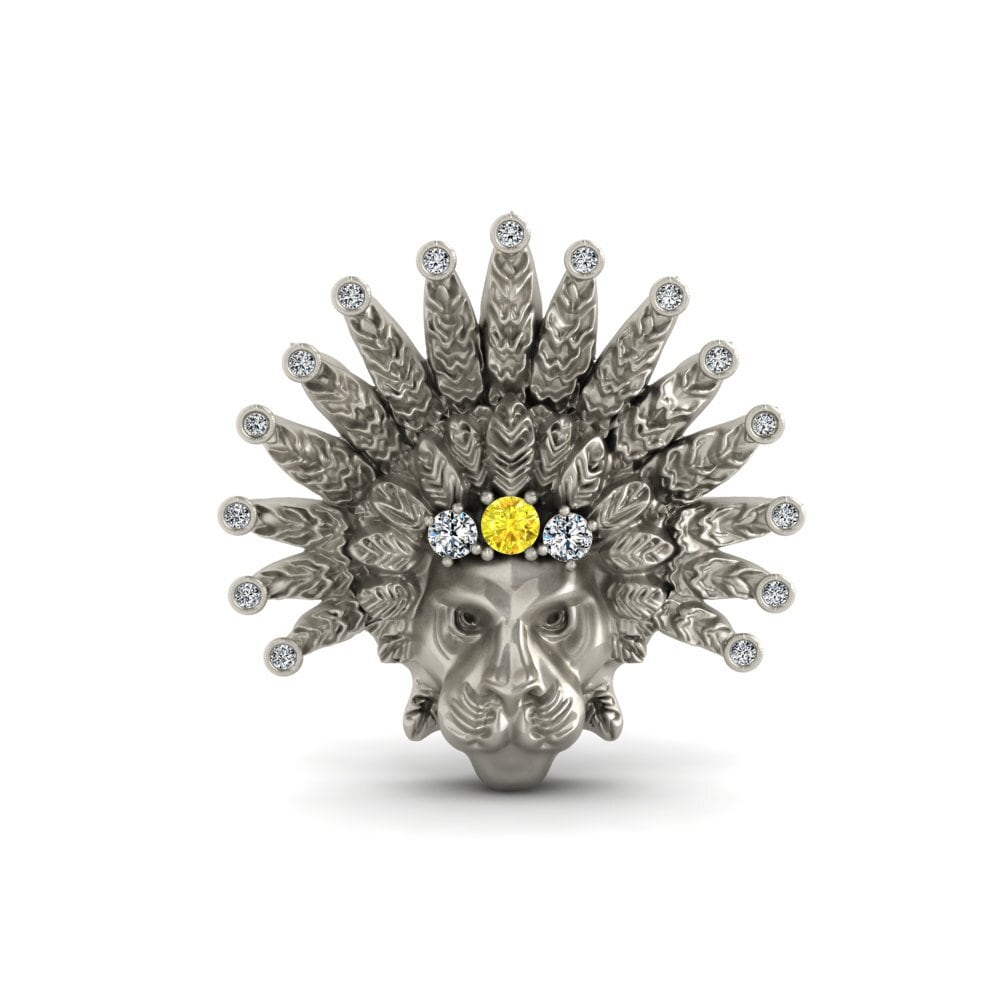 14ct White Gold Yellow Sapphire Brooch Rabbins