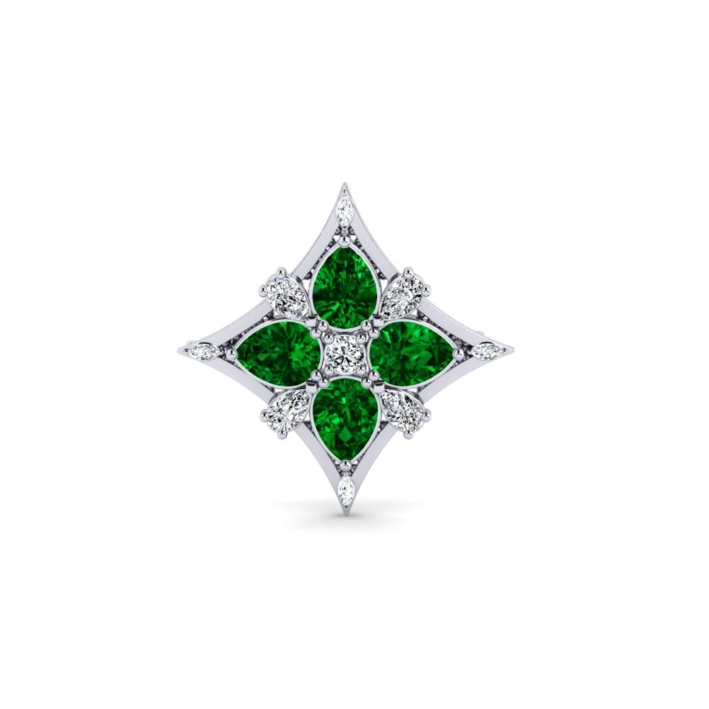14ct White Gold Green Zirconia Brooch Rovella