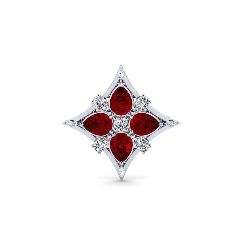 14ct White Gold Red Zirconia Brooch Rovella