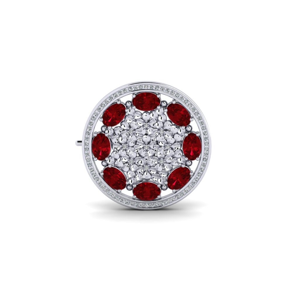 14ct White Gold Red Zirconia Brooch Rynn