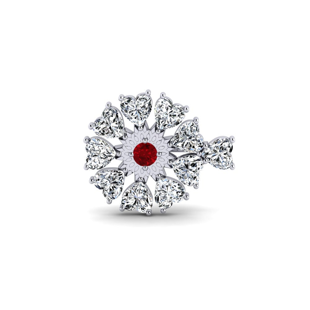 14ct White Gold Red Zirconia Brooch Selderos