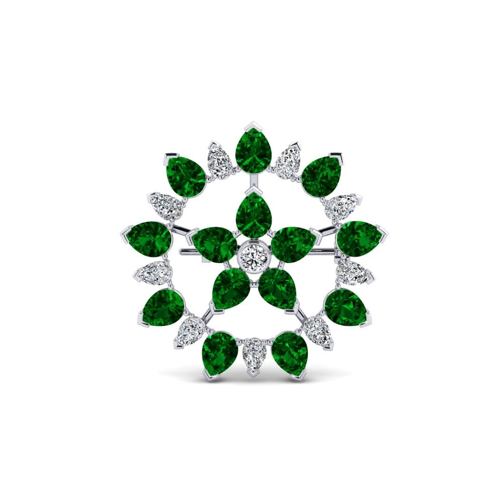 14ct White Gold Green Zirconia Brooch Simonetti
