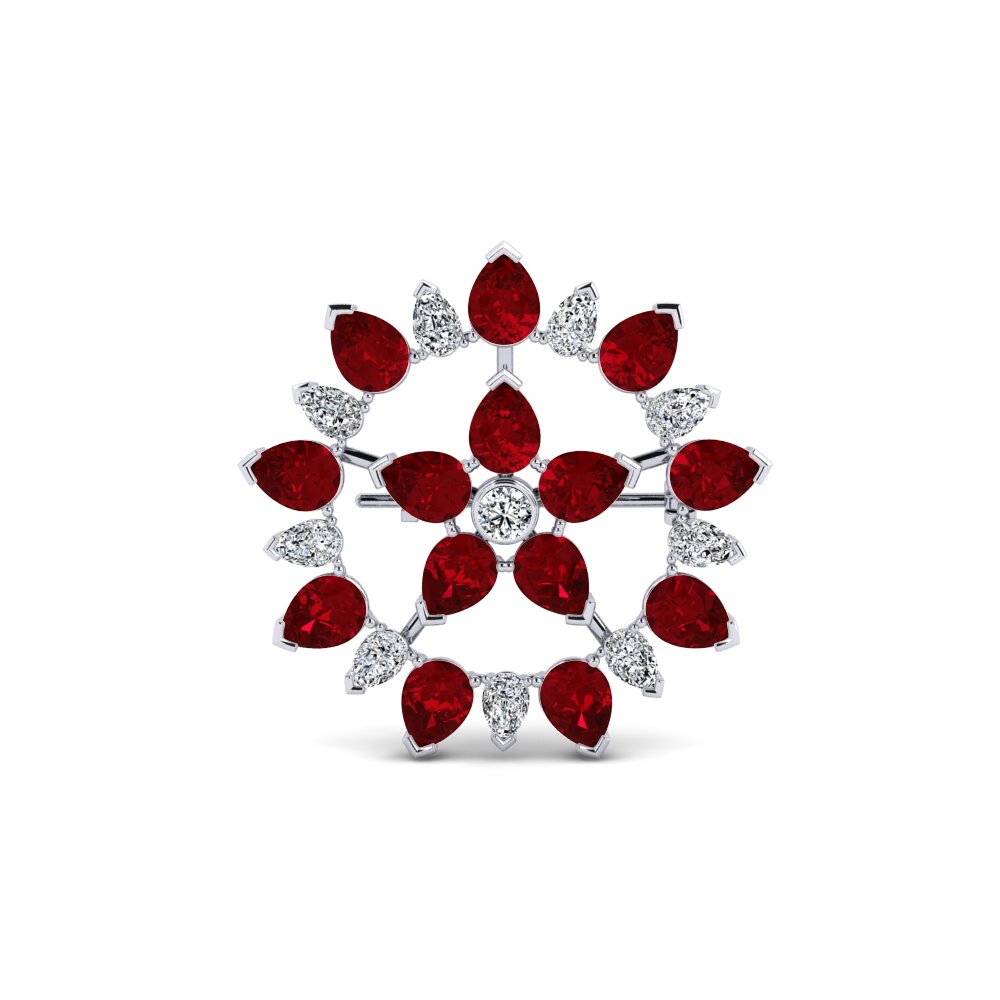 14ct White Gold Red Zirconia Brooch Simonetti