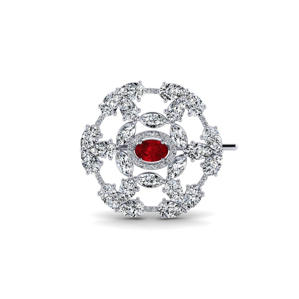 14ct White Gold Red Zirconia Brooch Solera