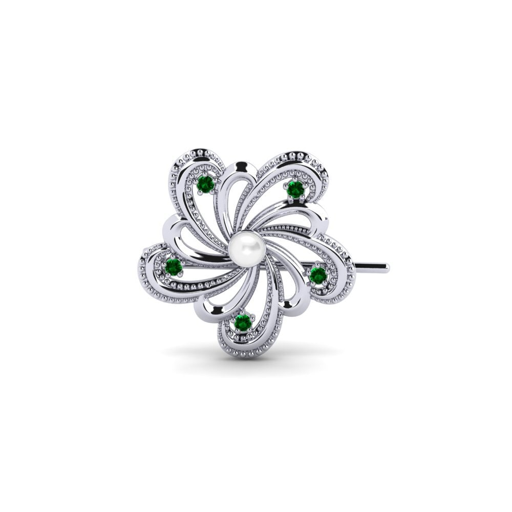 14ct White Gold Green Zirconia Brooch Tahert