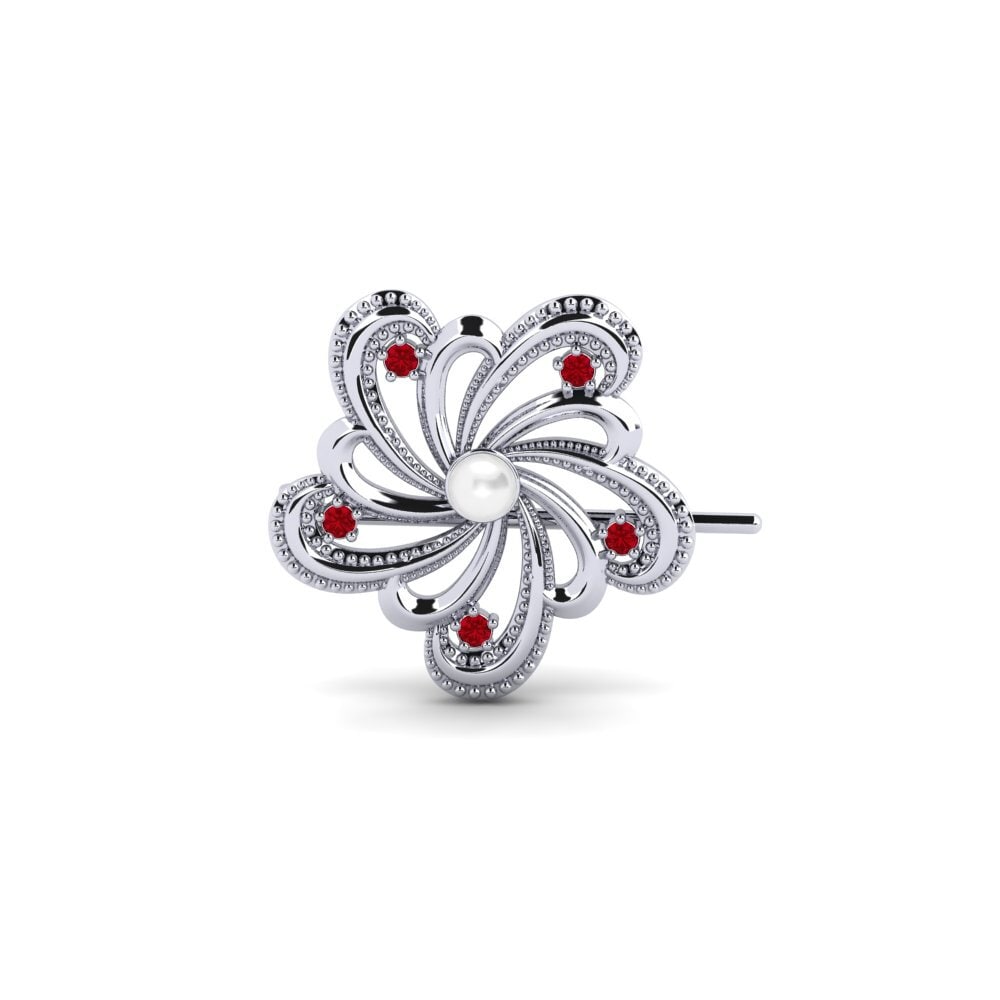 14ct White Gold Red Zirconia Brooch Tahert