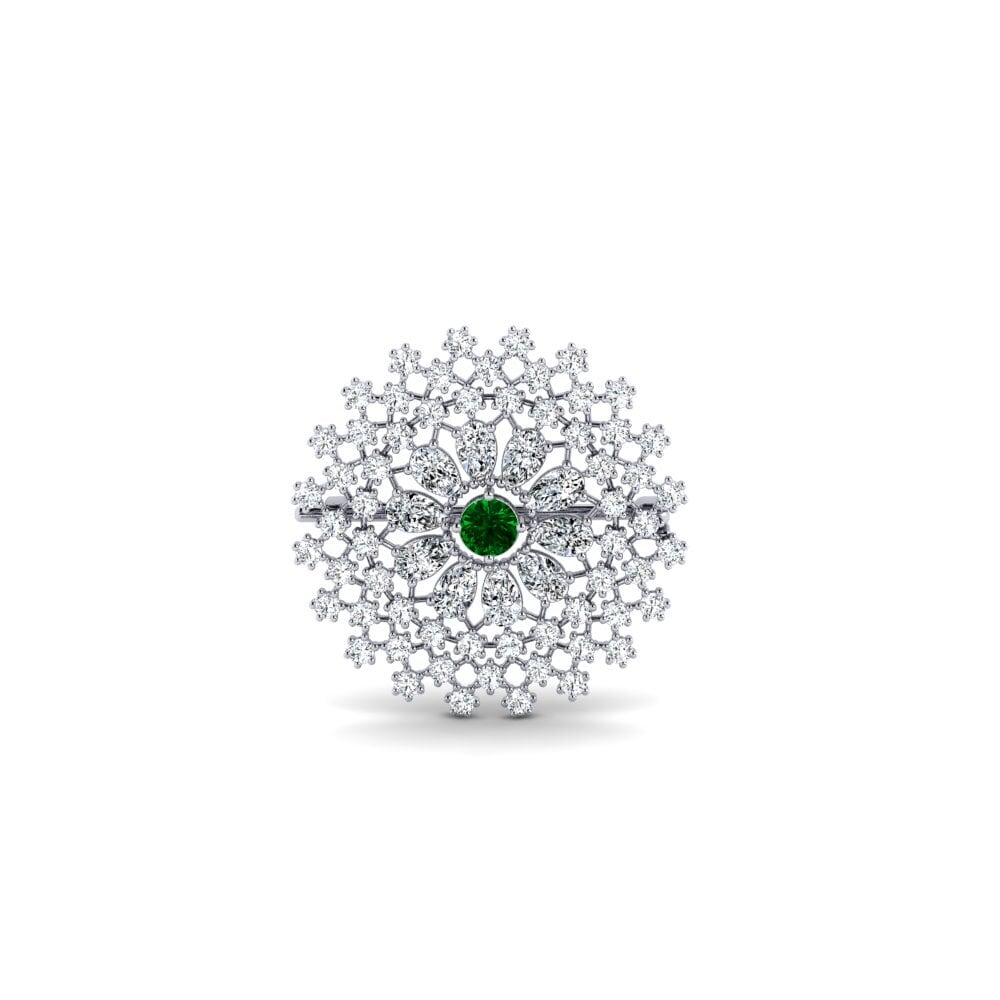 14ct White Gold Green Zirconia Brooch Vavenis