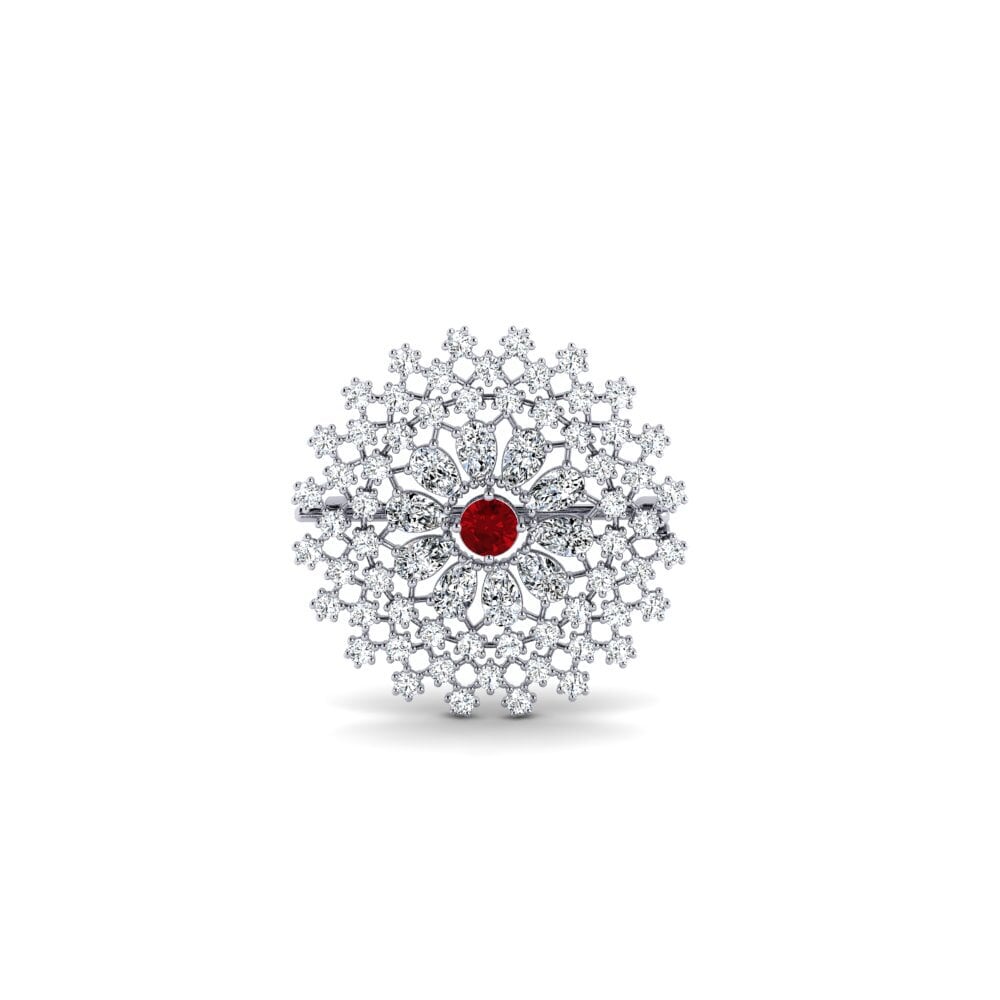 14ct White Gold Red Zirconia Brooch Vavenis