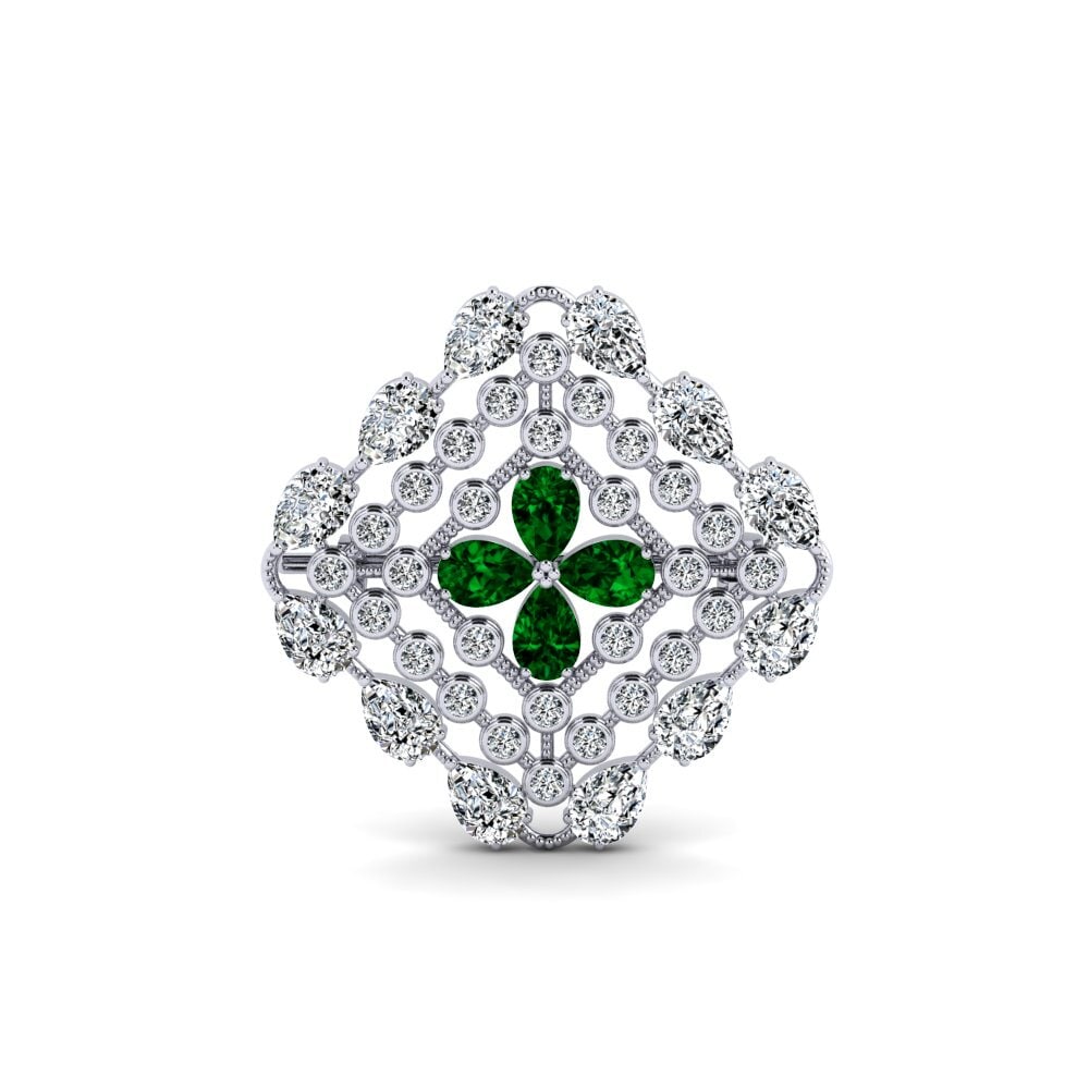 14ct White Gold Green Zirconia Brooch Wandya