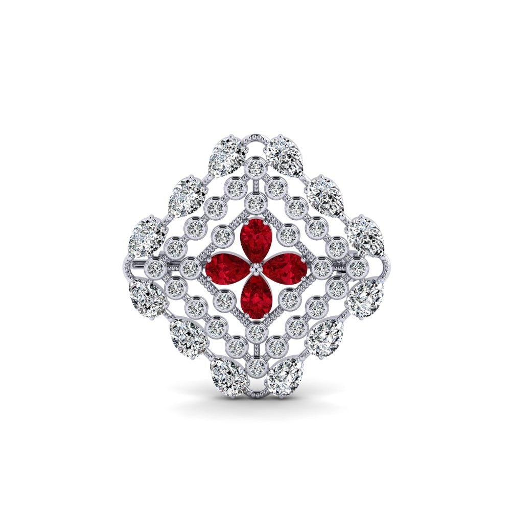 14ct White Gold Red Zirconia Brooch Wandya