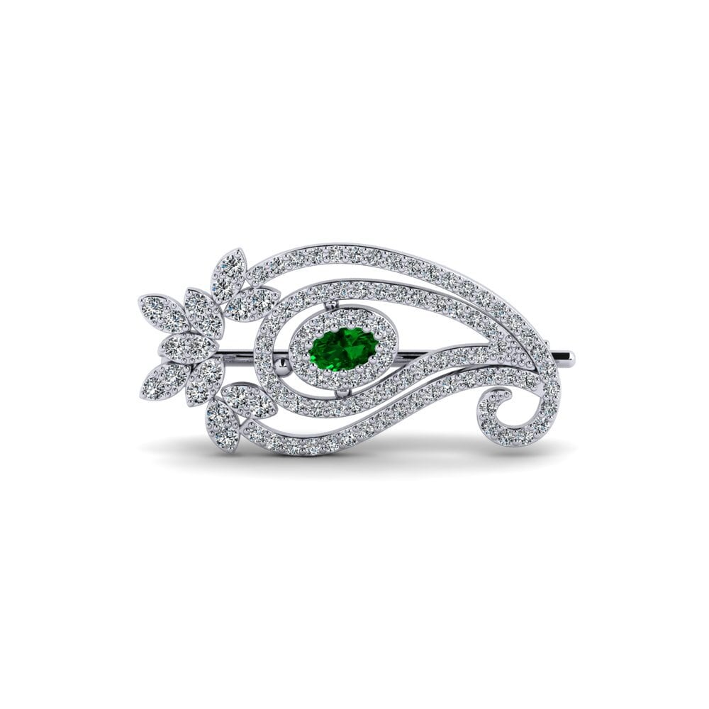 14ct White Gold Green Zirconia Brooch Wene