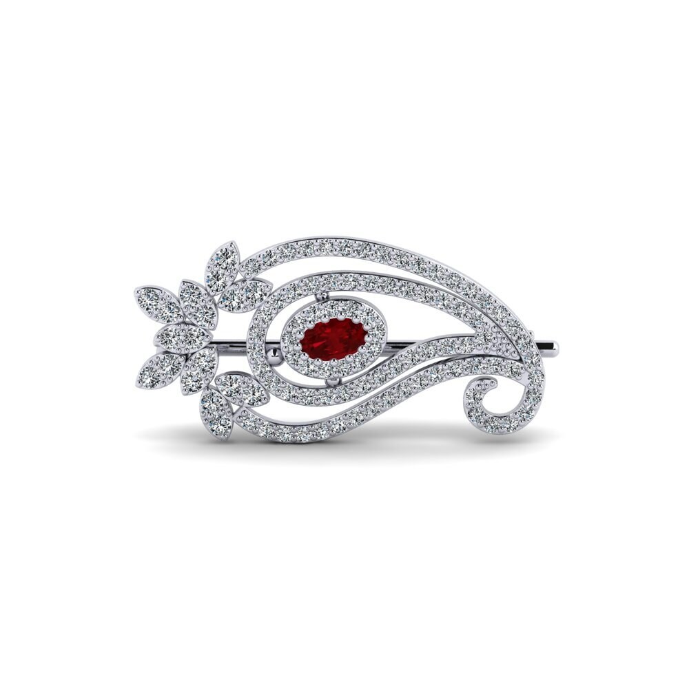 14ct White Gold Red Zirconia Brooch Wene