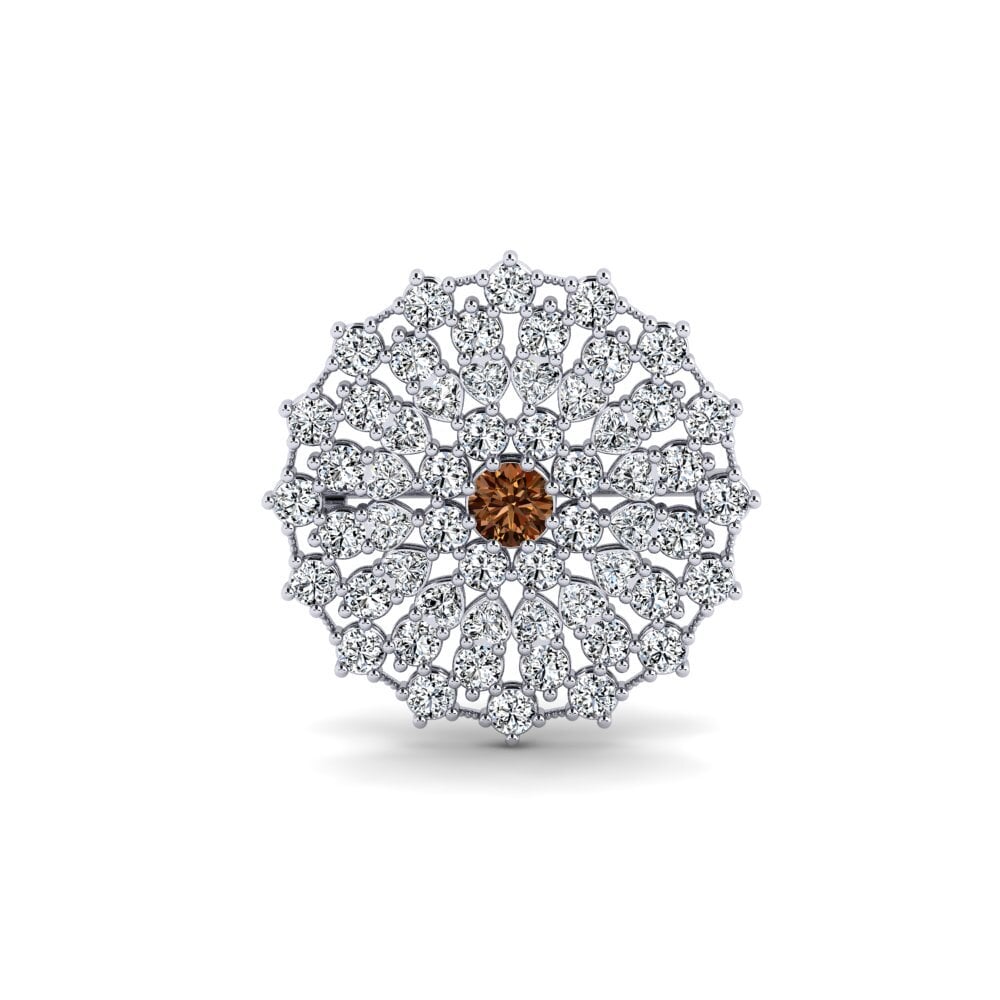 Plata 925 Redondo Diamante Marrón Broche Zenca