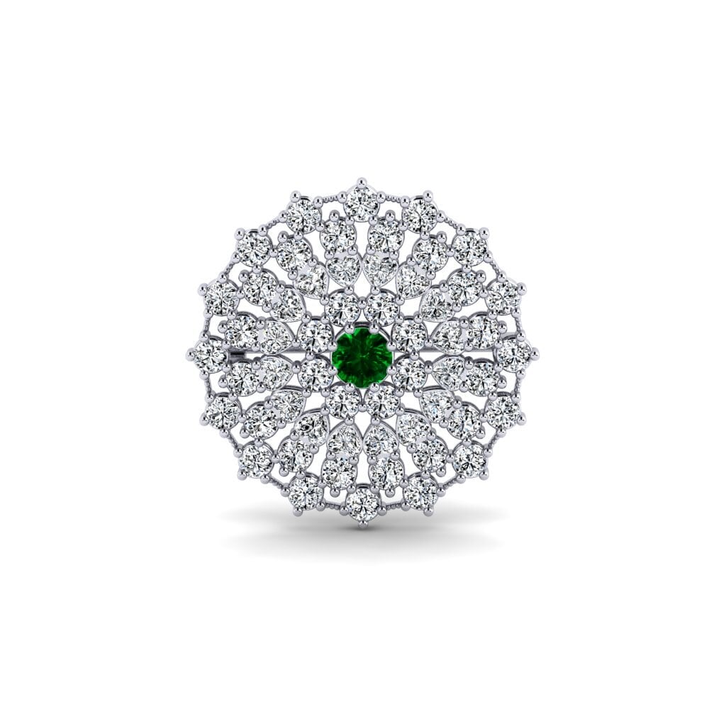 14ct White Gold Green Zirconia Brooch Zenca
