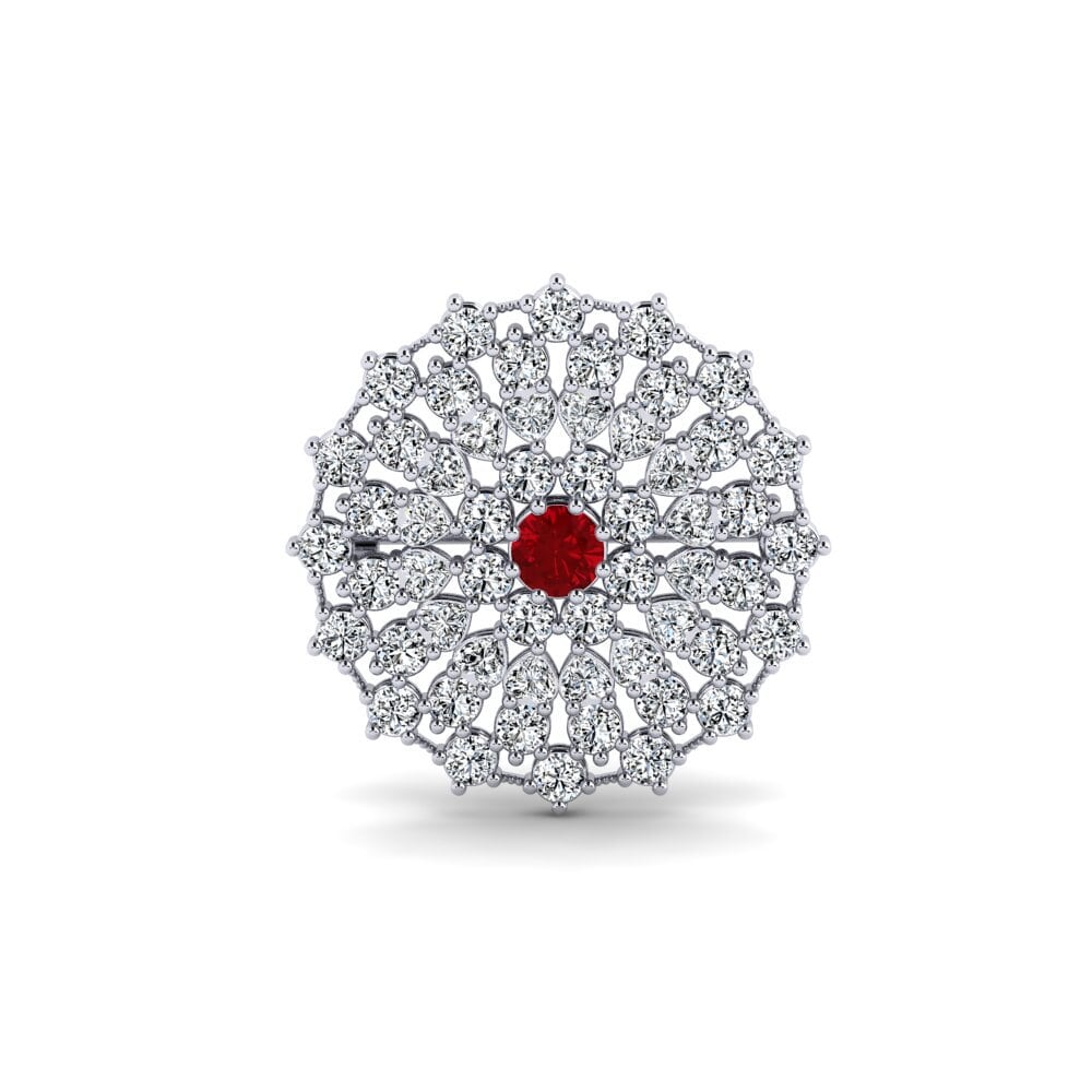 14ct White Gold Red Zirconia Brooch Zenca