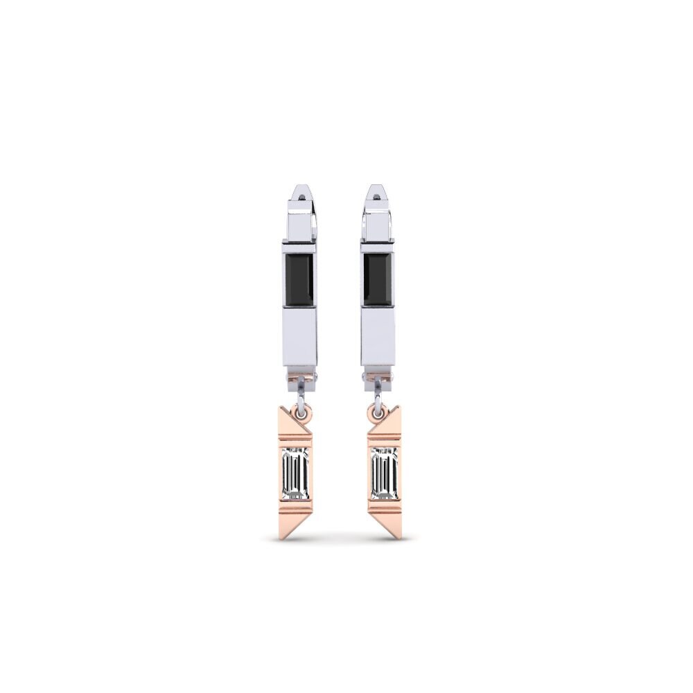 14k White & Rose Gold Black Onyx Women's Earring Hmuhtheih