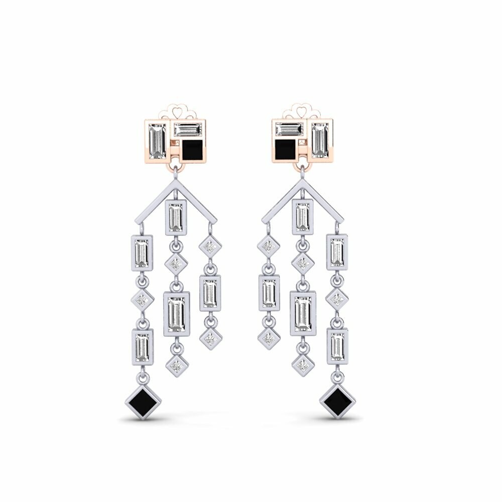 14k White & Rose Gold Black Onyx Women's Earring Mponela