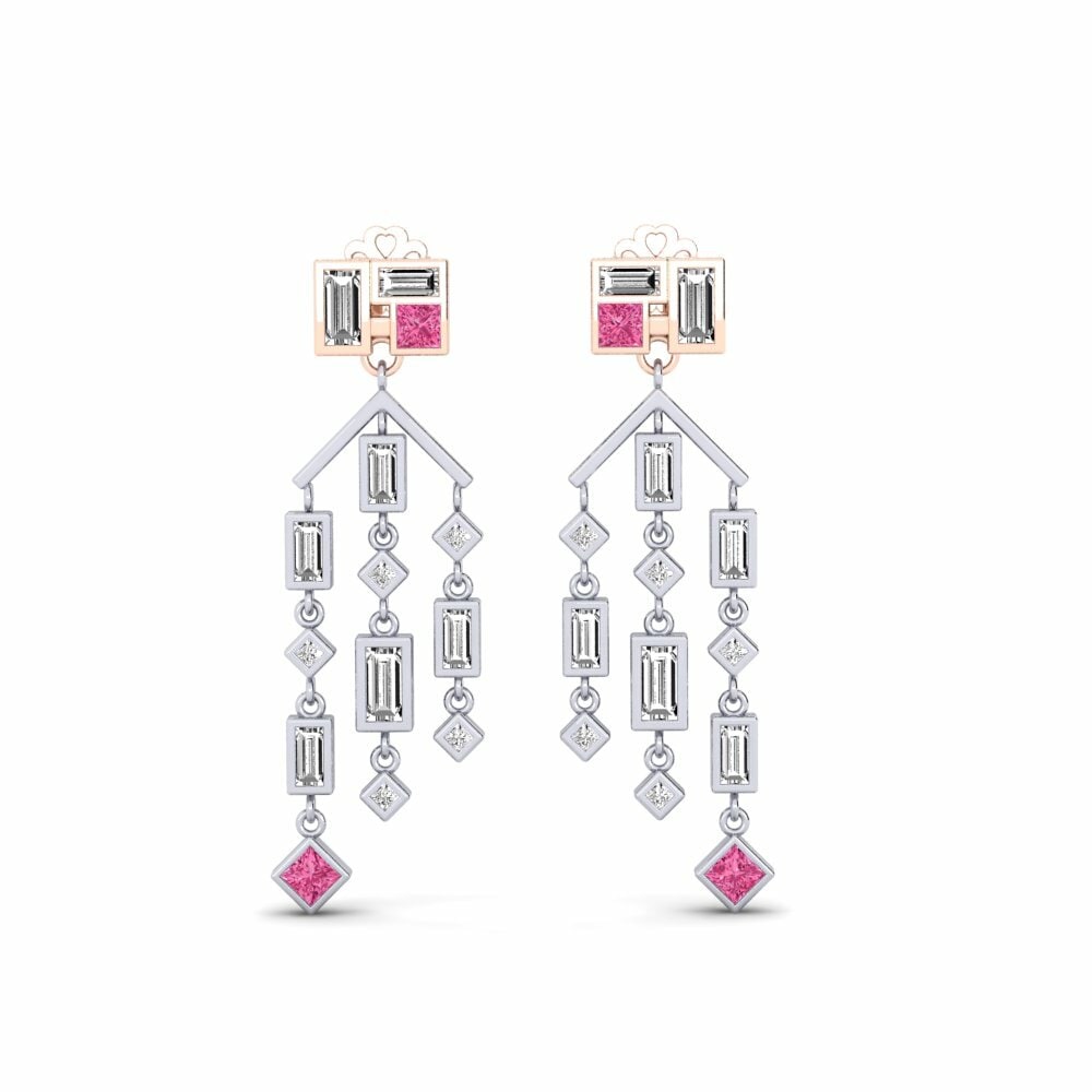 14k White & Rose Gold Pink Tourmaline Women's Earring Mponela