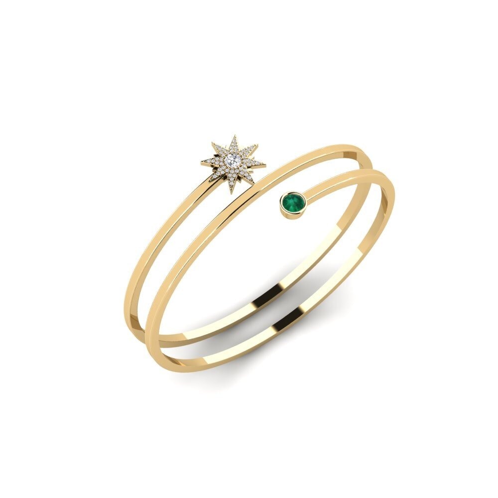 14k Oro Amarillo Esmeralda Brazalete de mujer Rotante