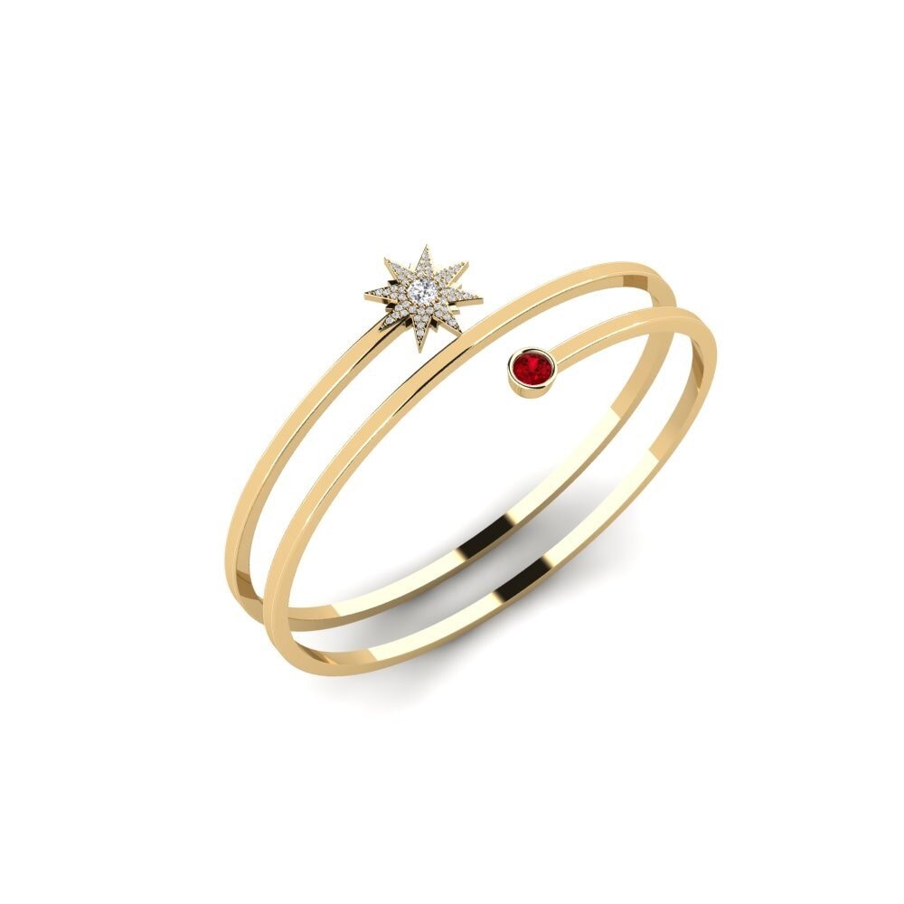 14k Oro Amarillo Circonita Roja Brazalete de mujer Rotante