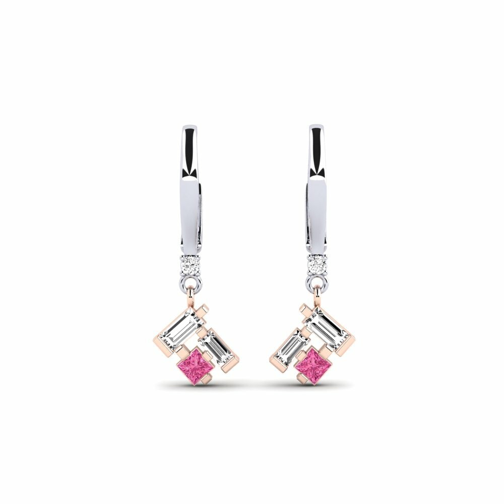 14k White & Rose Gold Pink Tourmaline Women's Earring Riaria