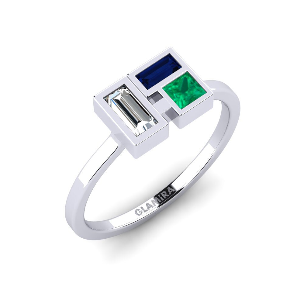 Vàng Trắng 18K Đá Emerald / Ngọc lục Bảo Nhẫn Wajir