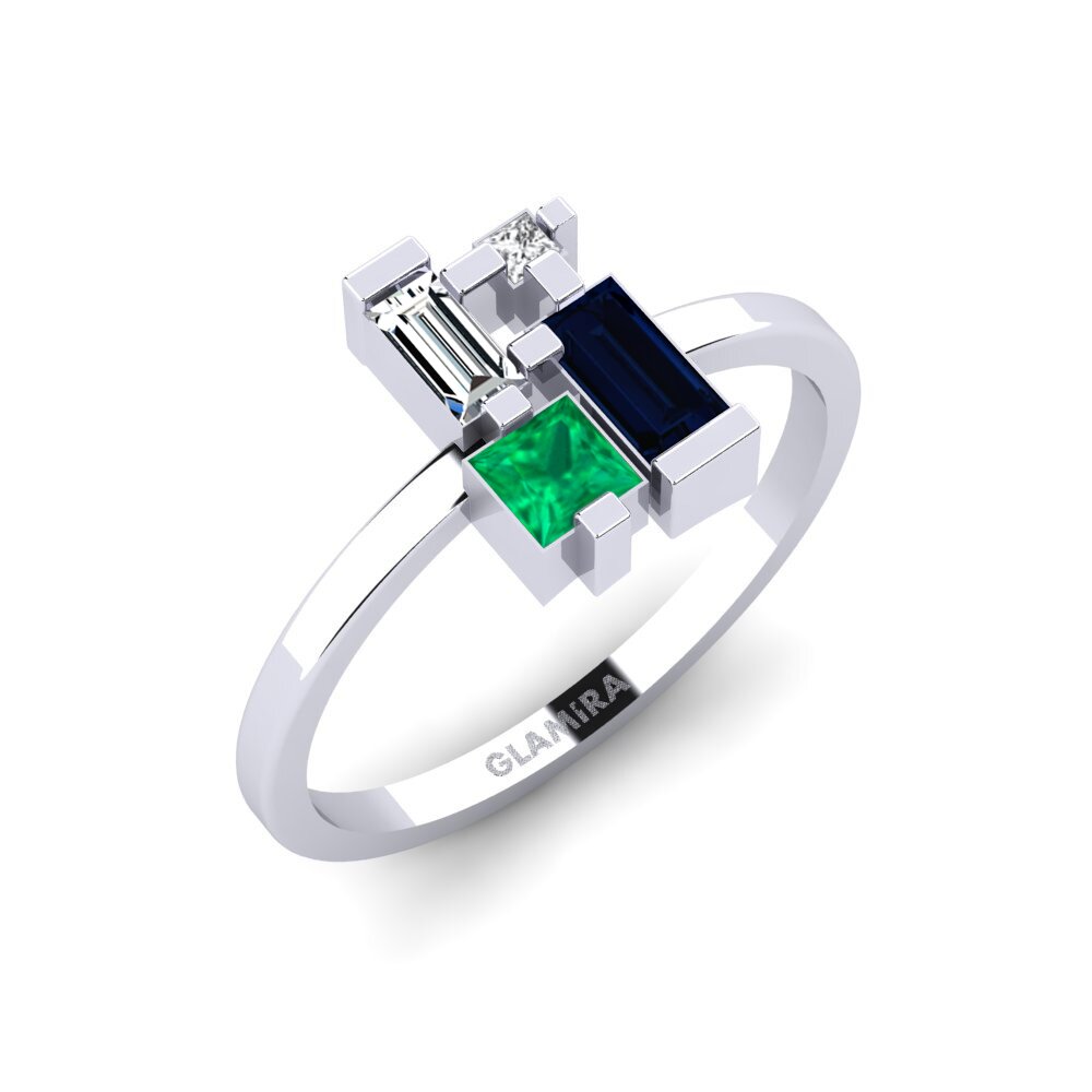 Vàng Trắng 18K Đá Emerald / Ngọc lục Bảo Nhẫn Watamu