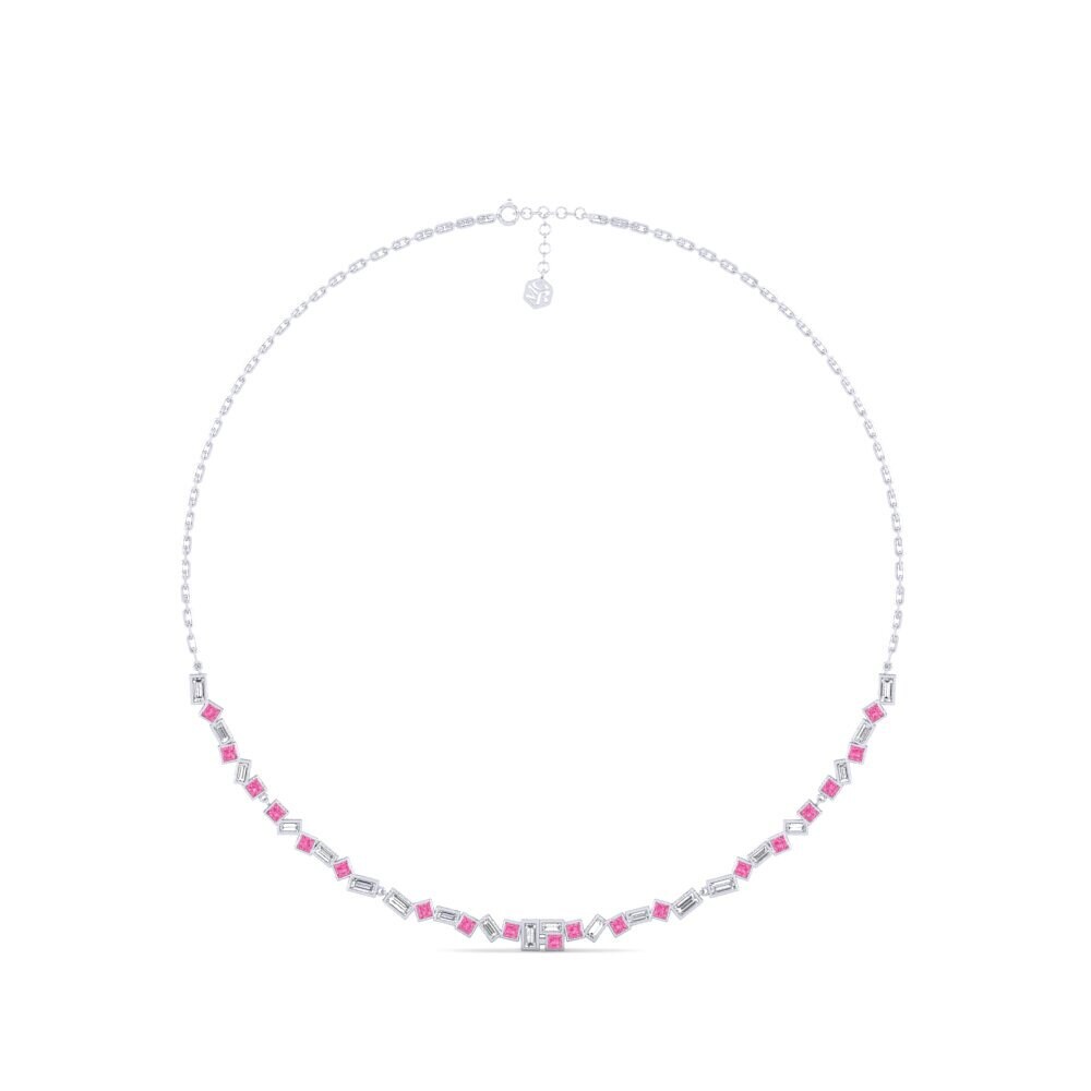 18k Oro Blanco Zafiro Rosado Collar de Mujer Chiradzulu